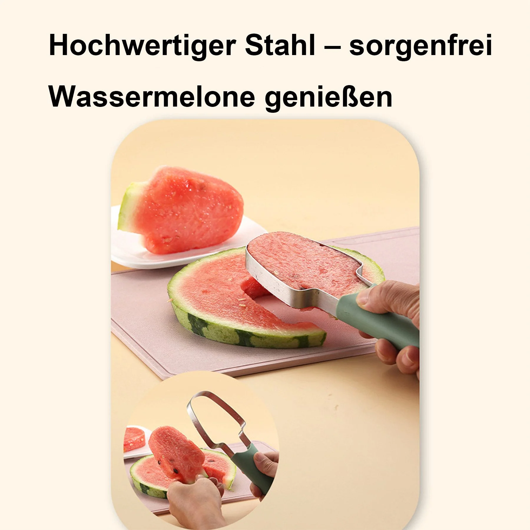 3-in-1 Obst- & Melonenschneider aus Edelstahl – Praktisches Schneidwerkzeug für Zuhause & unterwegs